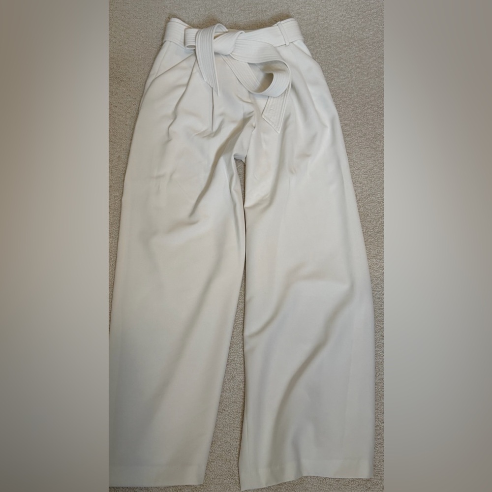 Milly Wide-Leg Paperbag Waist Jumpsuit Pants in Cream